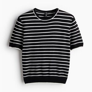 Bundle of 2 Divided by H&M Fine-Knit Short Sleeve Tees - B&W Striped, Burgundy